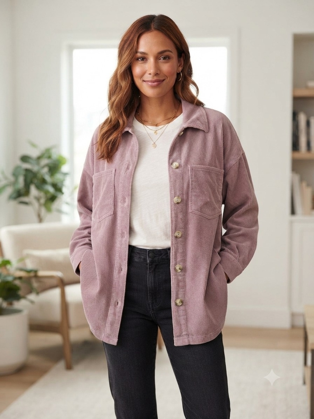 Madewell Mauve Corduroy Button-Front Shacket Size 2X - Picture 1 of 7